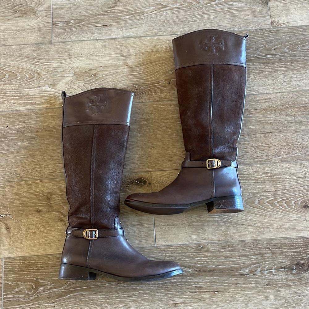 Tory Burch Brown Leather Suede Riding Boots